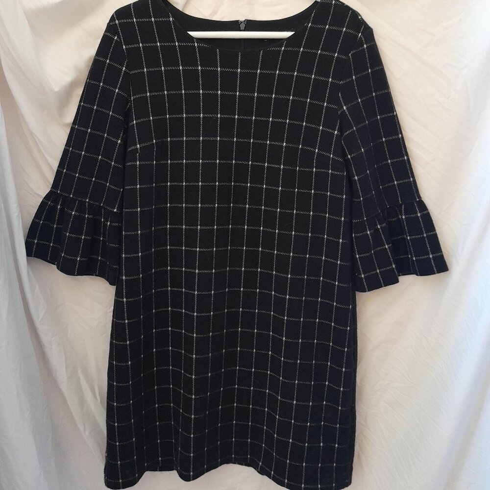 Banana Republic Black Plaid 3/4 Bell Sleeve Lined Dress